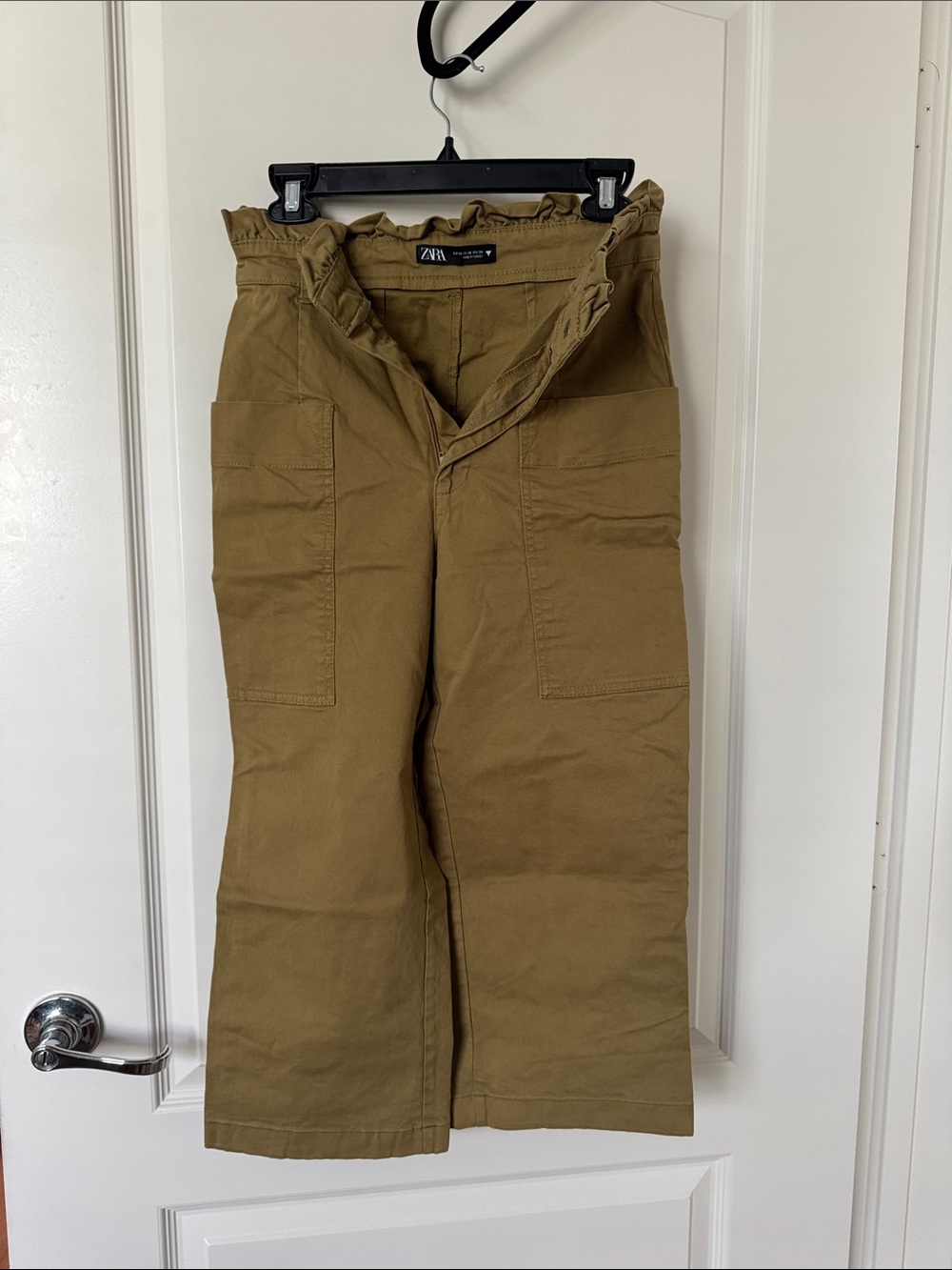 Zara Olive Paperbag Waist Wide-Leg Chinos